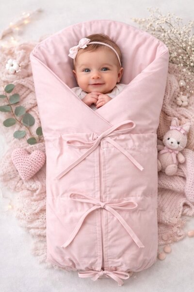 Baby Nellys Klasická retro zavinovačka NATURE šněrovací s výplní pudrová