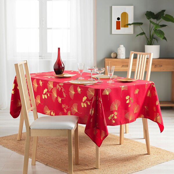 UBRUS POLYESTER ZLATÝ JINAN DVOUKLANÝ 150X240 CM ČERVENÝ
