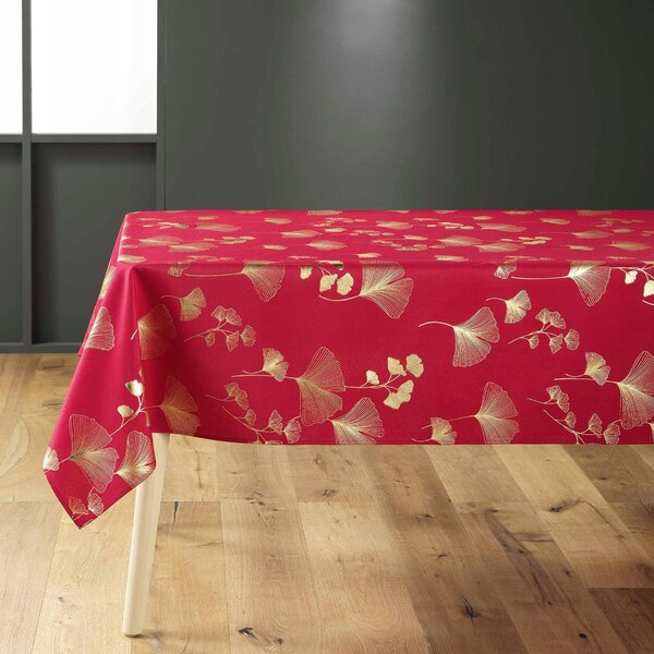 UBRUS POLYESTER ZLATÝ JINAN DVOUKLANÝ 150X240 CM ČERVENÝ