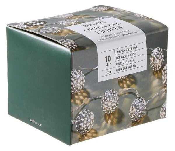 ORIENTAL LIGHTS Světelný řetěz s USB kovové koule 10 světel