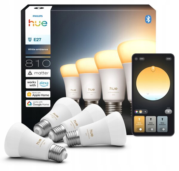 4x LED žárovka E27 6W 810lm SMART Inteligentní Bílé Světlo Philips HUE