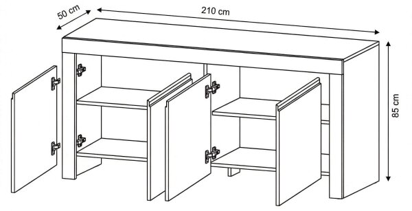 Komoda FINERA 210x85x50 cm bílá