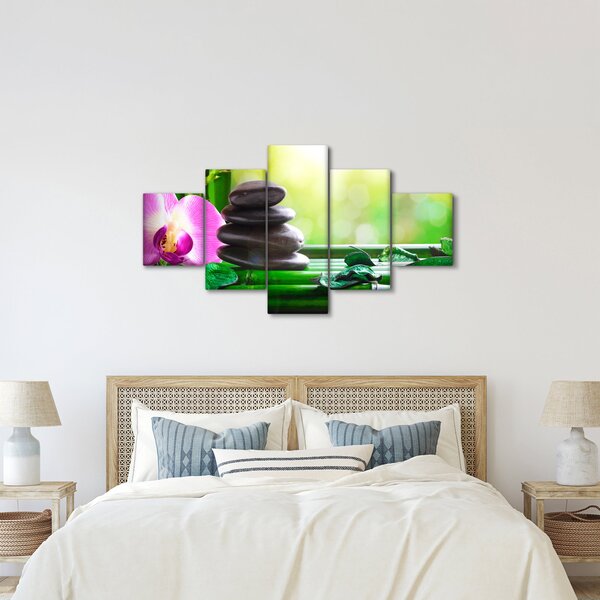 Obraz masážních kamenů a orchidee na vodě (125x70 cm)