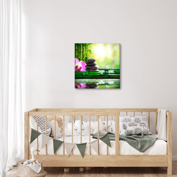 Obraz masážních kamenů a orchidee na vodě (30x30 cm)