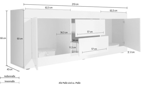Komoda NERILA 210x66x43 cm bílá/javor