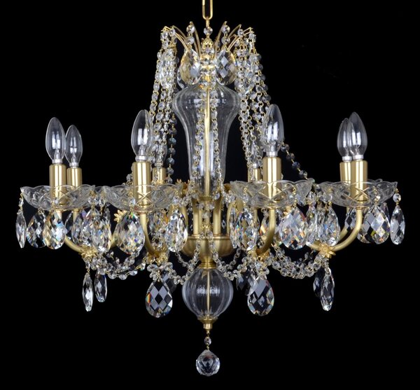 DBK GLASS 6-ti ramenný matovaný mosazný křišťálový lustr s broušenými křišťálovými vachtlemi "Matte Gold" 5110-6-ZM