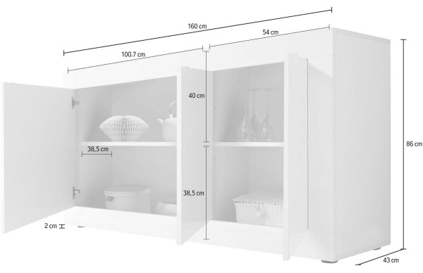 Komoda NERILA 160x86x43 cm bílá/javor