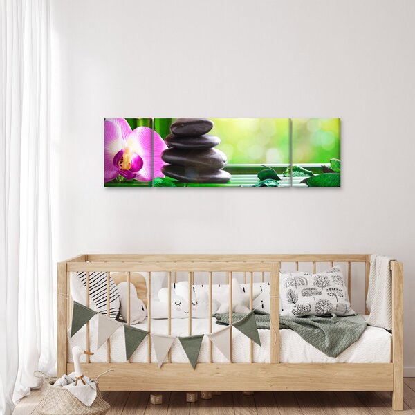 Obraz masážních kamenů a orchidee na vodě (170x50 cm)