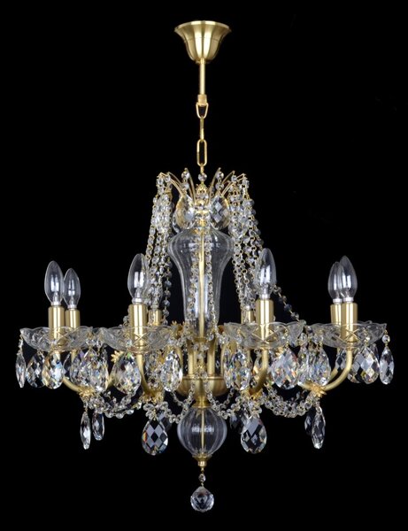 DBK GLASS 6-ti ramenný matovaný mosazný křišťálový lustr s broušenými křišťálovými vachtlemi "Matte Gold" 5110-6-ZM