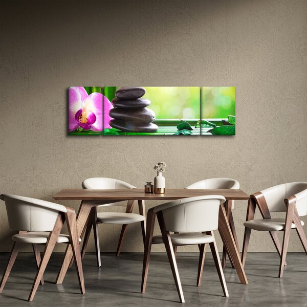 Obraz masážních kamenů a orchidee na vodě (170x50 cm)