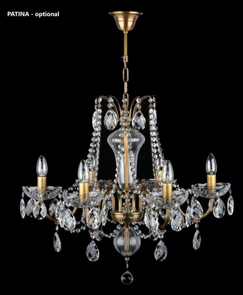 DBK GLASS 6-ti ramenný matovaný mosazný křišťálový lustr s broušenými křišťálovými vachtlemi "Matte Gold" 5110-6-ZM