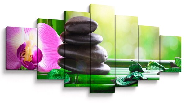 Obraz masážních kamenů a orchidee na vodě (210x100 cm)