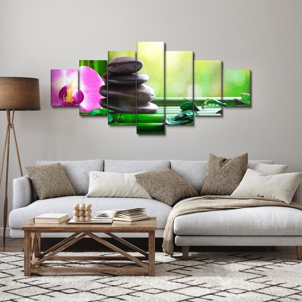 Obraz masážních kamenů a orchidee na vodě (210x100 cm)