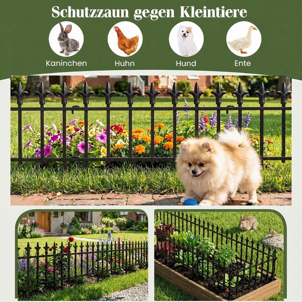 DEKORATIVNÍ ZÁHRADNÍ PLOT KOMFOTTEU, kovový, 56 x 44 cm, dekorativní plot pro zahradu, skládací plot pro psy, trávníky a květinové záhony, (10 kusů)