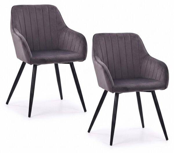 Relaxdays, jídelní židle, sada 2 kusů, samet, kovové nohy, s područkami, vhodné do jídelny a kuchyně, polstrovaná kuchyňská židle, barva: antracit