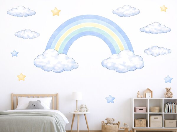 Duha pro kluky textilní přelepitelná samolepka na zeď arch 46 x 24 cm