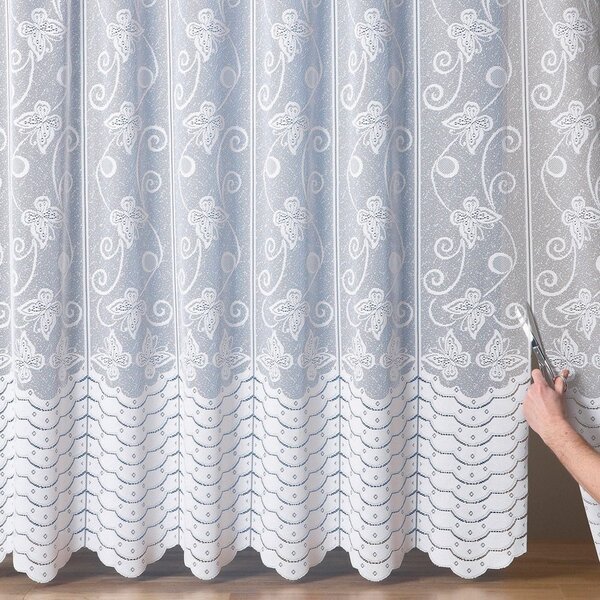 Blancheporte Krajková upravitelná záclona se vzorem motýlů bílá 175x180cm
