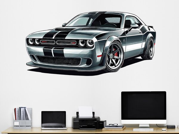 Dodge Challenger textilní přelepitelná samolepka na zeď arch 45 x 22 cm