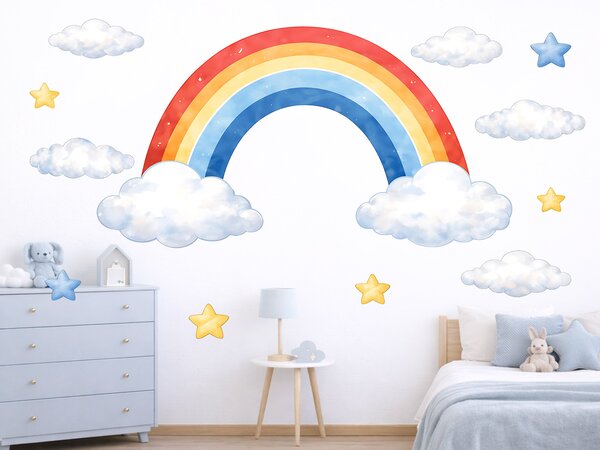 Duha pro děti textilní přelepitelná samolepka na zeď arch 46 x 24 cm