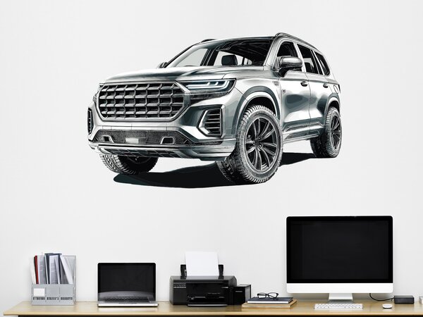 Auto stříbrné SUV textilní přelepitelná samolepka na zeď arch 47 x 29 cm