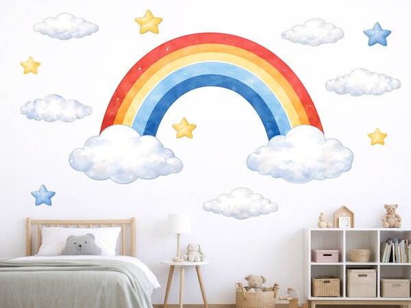 Duha pro děti textilní přelepitelná samolepka na zeď arch 46 x 24 cm