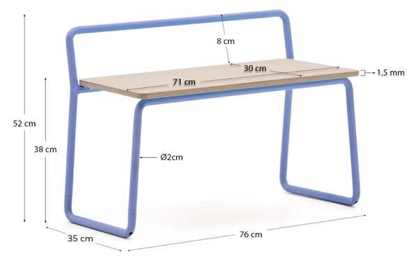 Modrá dětská lavice Kave Home Tinn 75 cm