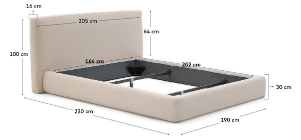 Kave Home Béžová čalouněná dvoulůžková postel Blok 160 x 200 cm