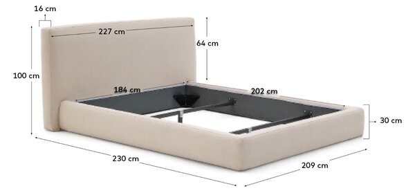 Béžová čalouněná dvoulůžková postel Kave Home Blok 180 x 200 cm