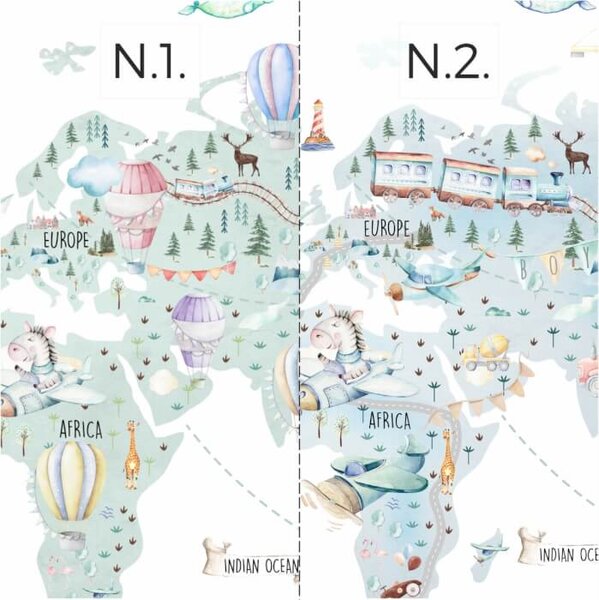 INSPIO-textilní přelepitelná samolepka - Samolepka na zeď - Dětská cestovatelská mapa
