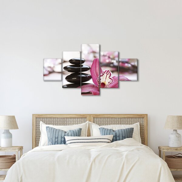 Obraz masážních kamenů a orchidee (125x70 cm)