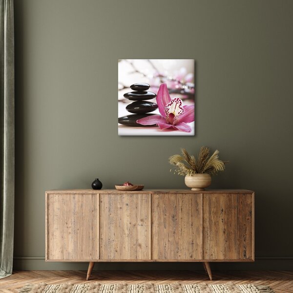 Obraz masážních kamenů a orchidee (30x30 cm)