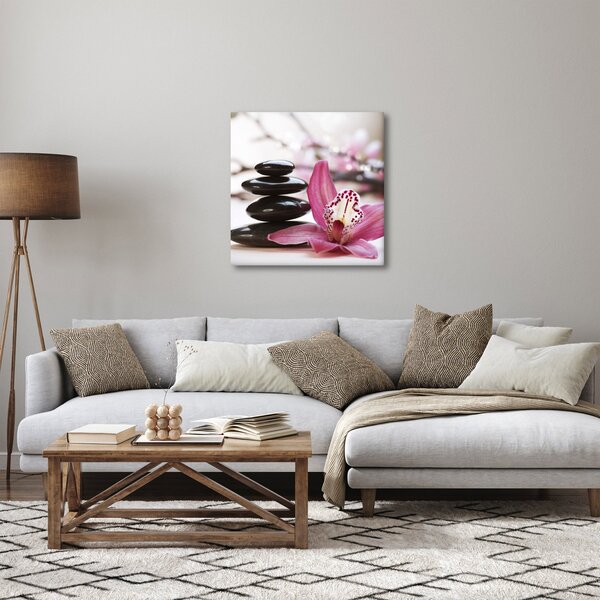 Obraz masážních kamenů a orchidee (30x30 cm)