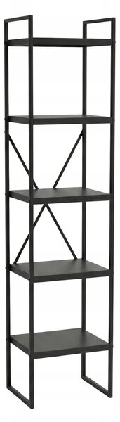 KOVOWÝ ÚZKÝ REGÁL S 5 POLICEMI 27 X 27 X 130 CM ČERNÝ NOSNOST 5 KG