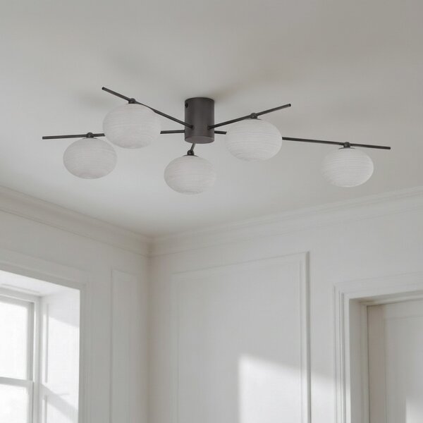 Stropní Lampa Lindby, Valisa, stmívatelné, Černá, Obývací pokoj, Sklo