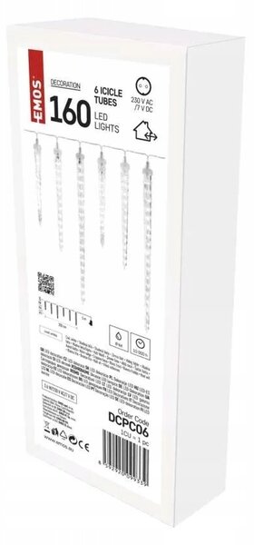 Dekorativní osvětlení - rampouchy x6, IP44, 160 LED, 2m, studená bílá DCPC06 EMOS