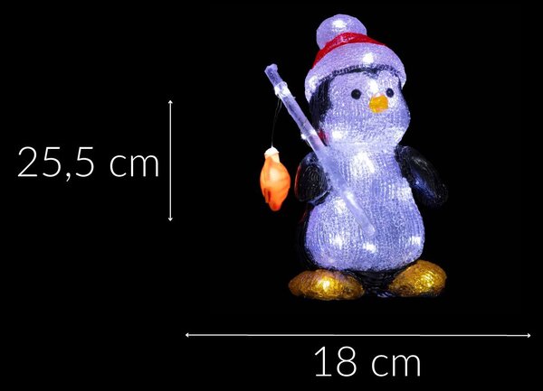 Venkovní světelná dekorace, akrylový tučňák, 30 LED
