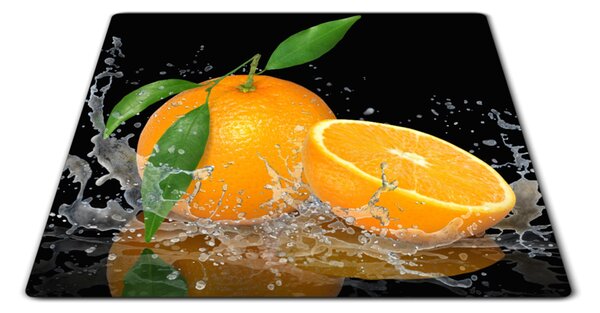 Skleněné prkénko pomeranč ve vodě na černém - 30x20cm