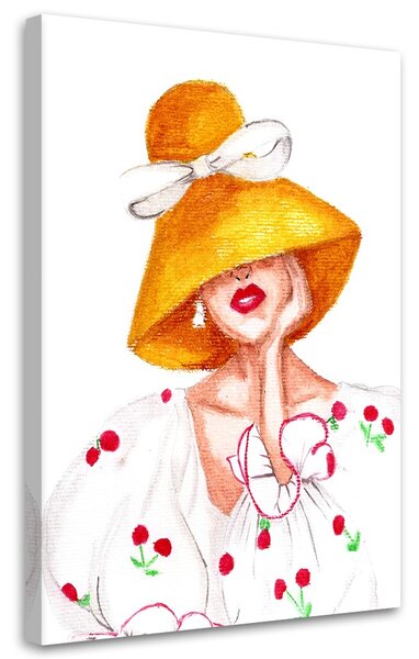 Obraz na plátně Dáma se žlutým kloboukem - Gisele Oliveira Fraga Baretta Rozměry: 40 x 60 cm