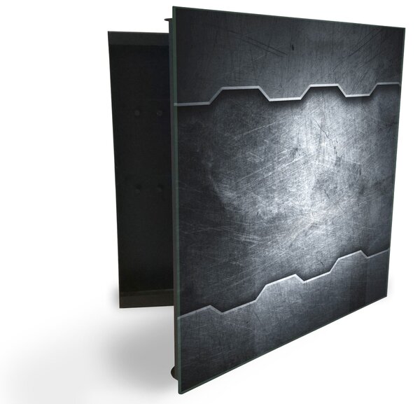 Glasdekor skříňka na klíče - abstraktní černo šedý plech - Pravé / Bílá