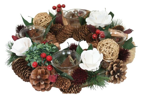 Adventní vánoční věnec bílé květy 32 cm 3001235