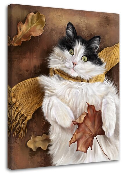 Obraz na plátně Podzimní kočka se šálou - Svetlana Gracheva Rozměry: 40 x 60 cm