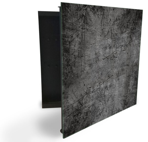 Glasdekor skříňka na klíče - textura tmavě šedý melír - Pravé / Černá