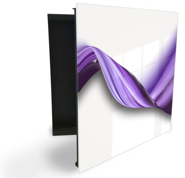 Glasdekor skříňka na klíče - zakroucená fialová vlna na bílém - Levé / Černá