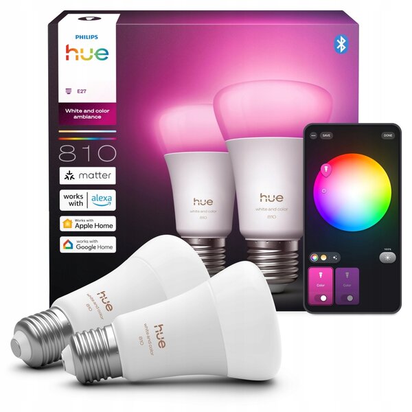 2x LED žárovka E27 6W 810lm RGB SMART Bílá a Barevná Philips HUE