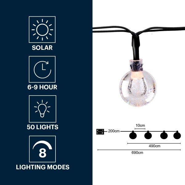 Grundig - LED Solární řetěz 50xLED/8 funkcí 6,9m teplá bílá 600 mAh