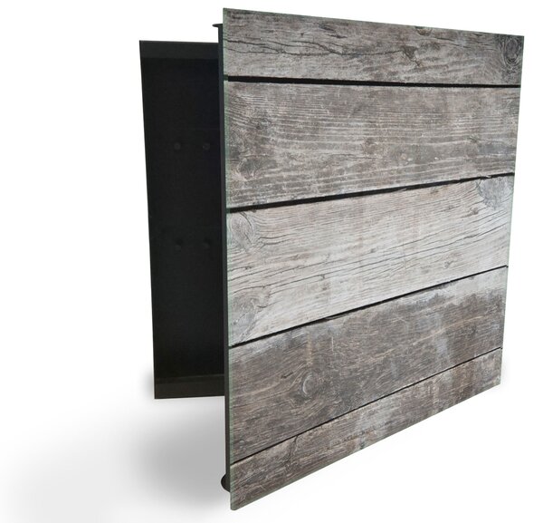 Glasdekor skříňka na klíče - šedé dřevo desky - Pravé / Bílá