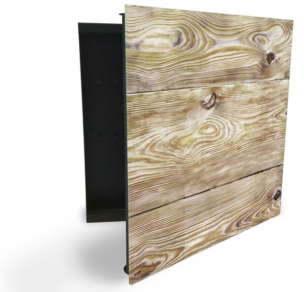 Glasdekor skříňka na klíče - přírodní dřevo textura - Levé / Bílá