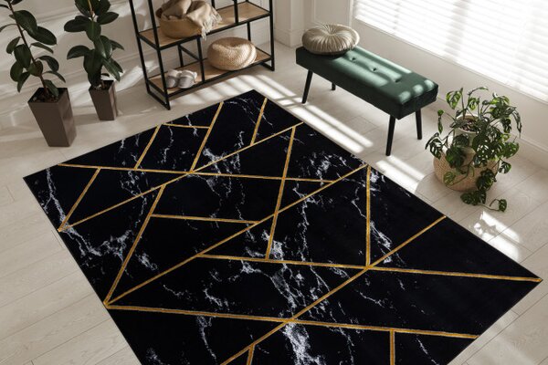 Koberec EMERALD exkluzivní 2000 glamour, styl geometrický, marmur černý / zlatý