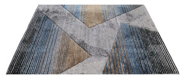 Koberec Diamond New 3D Geometrie tyrkysově - zlatý