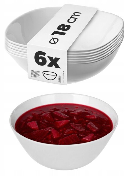 SALÁTOVÁ MISKA 18 CM SKLENĚNÉ MISKY NA POLÉVKU SVAČINKY SADA BÍLÁ 6 Ks